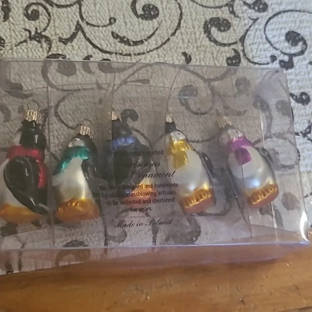 Polish Mini   Glass  Penguin Ornaments Set
